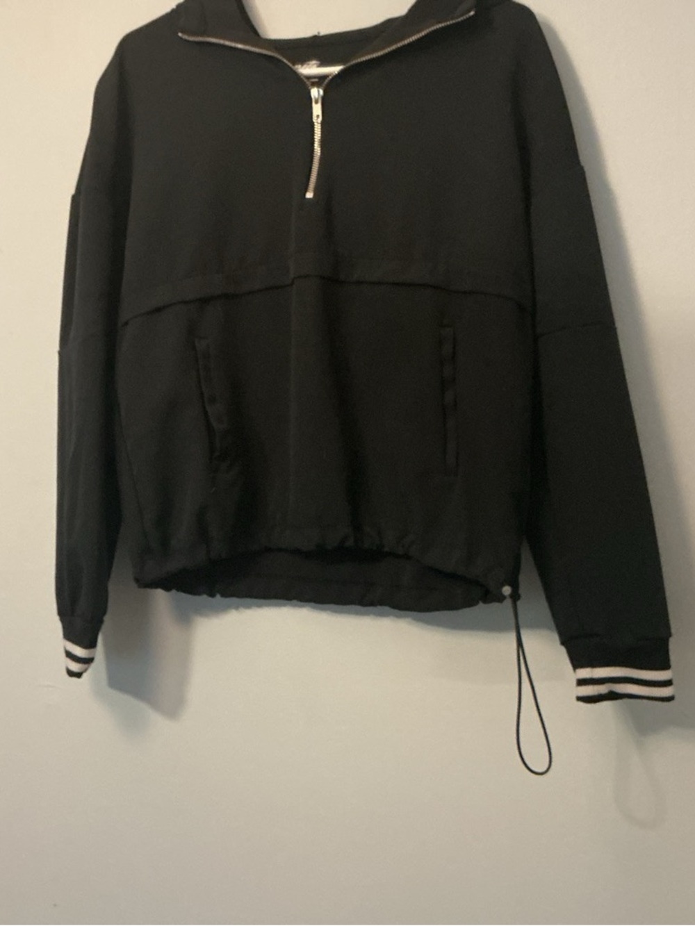 Avia Black Half-Zip Pullover with Stripe Cuffs